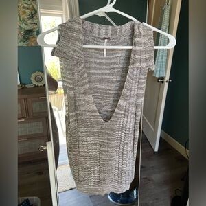 Free People Gray Ribbed Sleeveless V-Neck Top